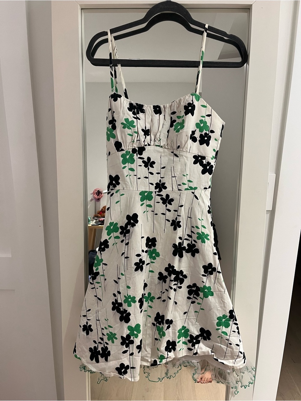 Alyn Paige White Mini Dress with Green and Black Floral Print